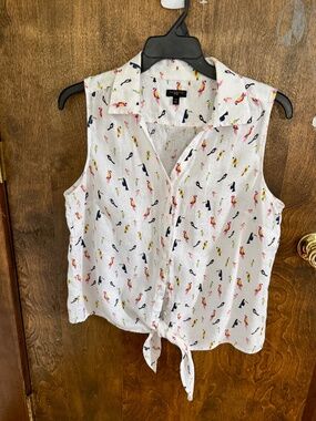Talbots 100% Linen Parrot Print Sleeveless Blouse LP